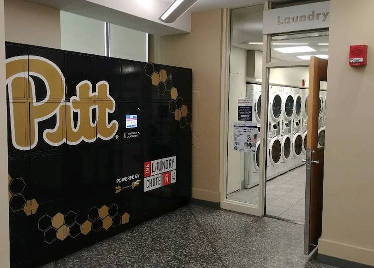 A bank of Laundry Chute lockers on the Pitt campus.